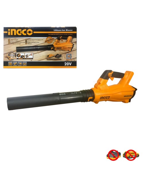 Ingco CABLI20428 Soffiatore a batteria 20 V brushless pulizia giardino foglie polvere Solo corpo