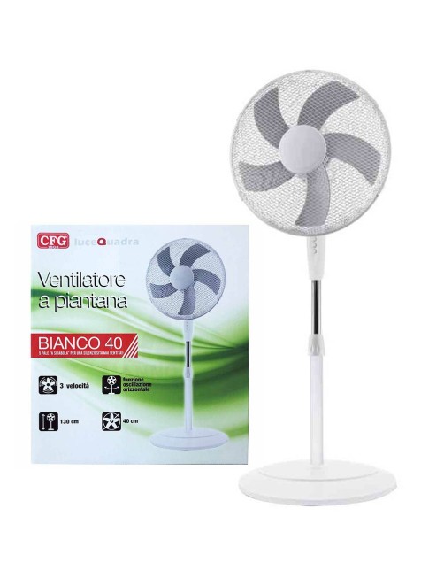 Ventilatore a piantana 40 cm 5 pale 45 W 3 velocità oscillante 130h Luce Quadra