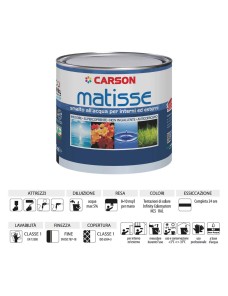 Smalto all acqua Vernice Ferro Legno Muri Plastica Inodore HACCP Carson  Matisse Colore Bianco Lattaggio 750 ML Finitura Lucida