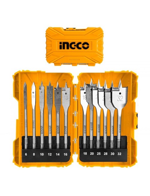 Set punte piatte per legno trapano 12 pz valigetta Mecchie testa piatta Ingco