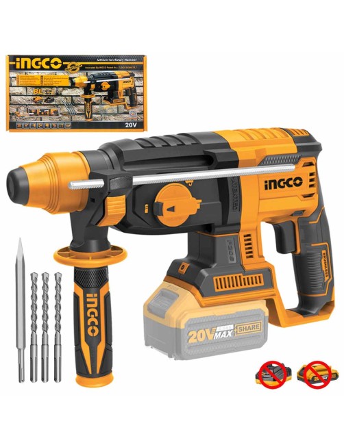 Trapano tassellatore a batteria 20 V Demolitore Brushless Sds plus Solo Ingco CRHLI20228