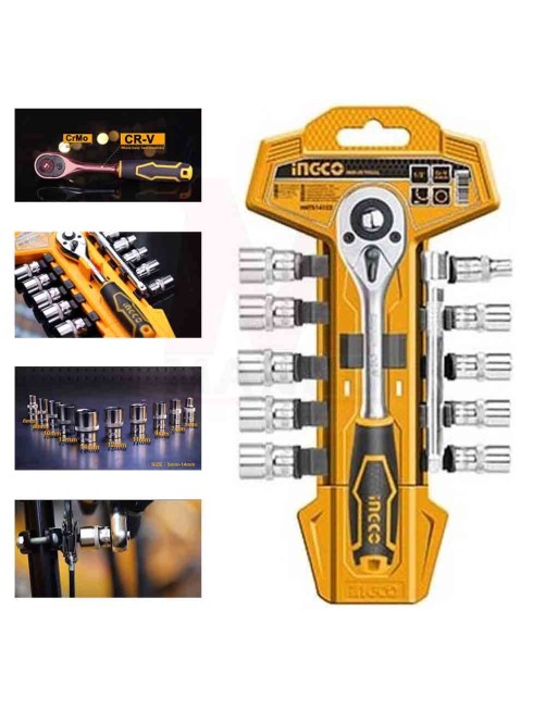 Set chiavi a bussola 1/4 pollice con cricchetto 12 pezzi con prolunga 100 Ingco