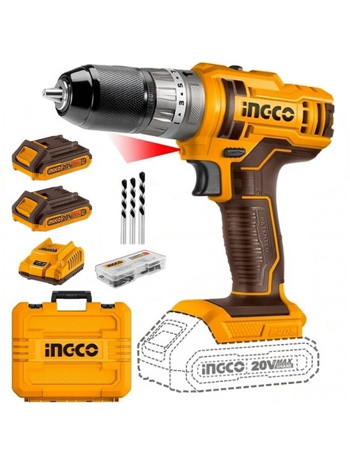 Trapano avvitatore a percussione a batteria 20 V 2 batterie 2ah Valigetta Ingco CIDLI201452E