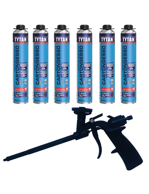 Set 6 pz Tytan Schiuma poliuretanica adesiva per cartongesso cemento 830 ml + Pistola