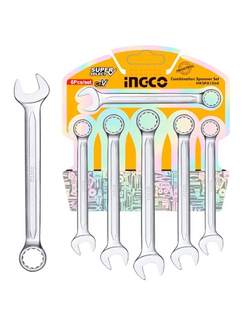 Ingco HKSPA1068 Set chiavi fisse e a stella combinate 8 10 12 13 14 17 Kit 6 pezzi Acciaio