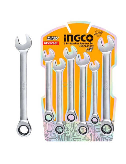 Ingco HKSPAR1062 Set chiavi fisse e a cricchetto Combinate 6 pezzi 8 17 mm acciaio