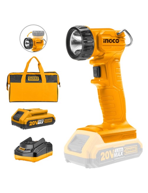 Lampada da lavoro a batteria 20V Luce Led Torcia Portatile completa 2 Ah Ingco