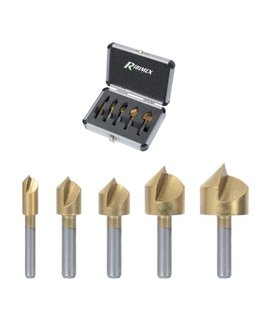 Ribimex PRFEFRS5 VB Set 5 frese per Legno Plastica Alluminio per trapano placcate titanio in box