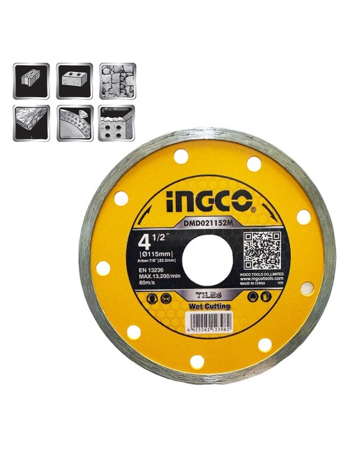 Ingco DMD021152M Disco diamantato 115 mm Corona continua Mattoni Pietra Granito Cemento