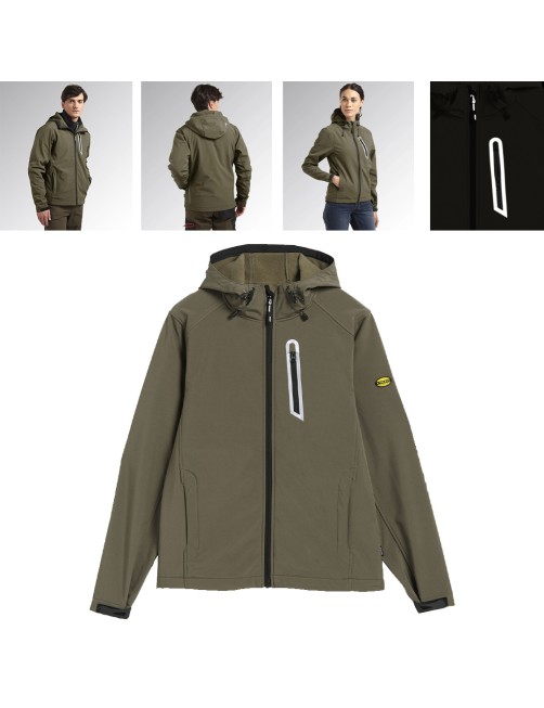 Giacca softshell da lavoro verde militare con cappuccio 3 Tasche Diadora Soft Shell Sail