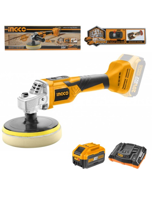 Lucidatrice auto a batteria 20 V professionale 7,5 ah brushless Schermo lcd Ingco APLI2001KIT75AHMAN