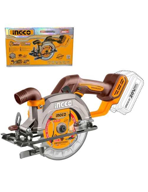 Ingco CSLI1402 Sega circolare a batteria 20 V brushless Disco 140mm 90° 45° Solo corpo