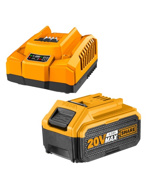 Ingco Kit con Batteria e Caricabatteria 20V a litio da 4,0Ah per elettroutensili
