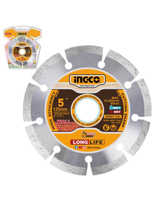 Ingco DMD011254 Disco diamantato per scanalatrice scanalatore 125 mm taglio Secco Umido