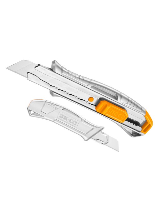 Ingco HKNS11807 Taglierino Cutter Professionale Precisione Corpo Alluminio Lama SK5 18x100
