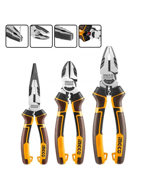 Set 3 pinze professionali Pinza universale Tronchese Becco Lungo Crv Ingco