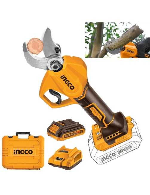 Ingco CSSLI203083 Forbice a batteria da potatura 20 V 2 ah brushless 0 - 30 mm Completa Cesoia da pota