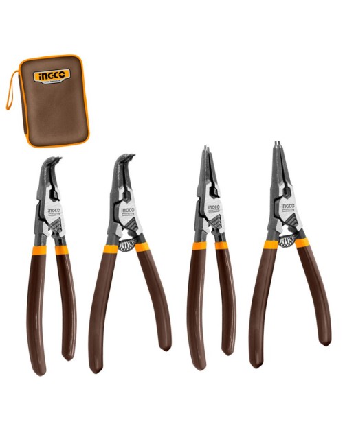 Ingco Set 4 Pinze Per Anelli Elastici 180 mm Di precisione 180° 90° in borsa