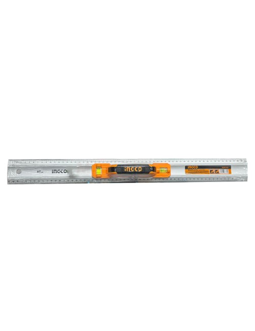 Ingco HAR01060 Righello 60 cm in alluminio con impugnatura soft grip e livella Riga 600 mm