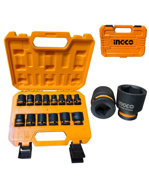 Ingco HKISSD12141 Set 14 Bussole a Impatto 1/2" 10-27mm in Valigetta per avvitatore a impulsi