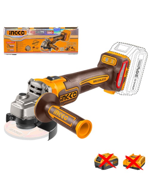 Ingco Smerigliatrice angolare a batteria 20 V 115 mm 1000 W Brushless Velocità Regolabile Solo corpo