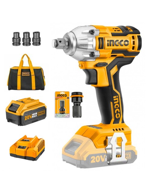 Avvitatore a Impulsi a Batteria al Litio 20V 4ah 1/2" 1/4" brushless borsa Ingco CIWLI20014AHMAN