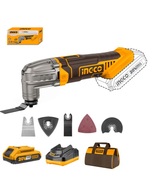 Ingco CMLI20222AHMAN Utensile multifunzione oscillante a batteria 20 V 2 ah 6 Velocità completo