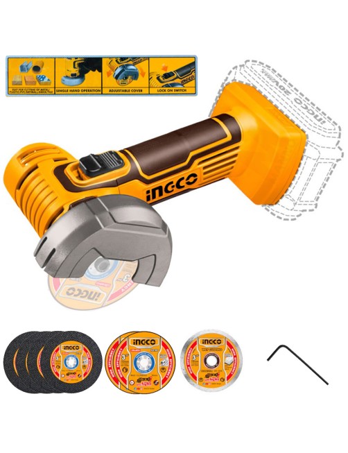 Mini smerigliatrice a batteria 20 V Utensile da taglio a disco Solo corpo Ingco CAGLI76011