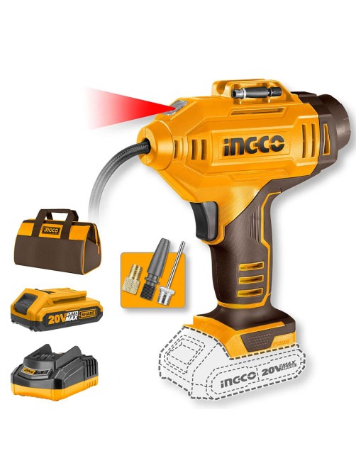 Ingco CACLI2018E2AHMAN Compressore aria portatile a batteria 20 V 2 ah 10.34 bar Gomme auto Borsa