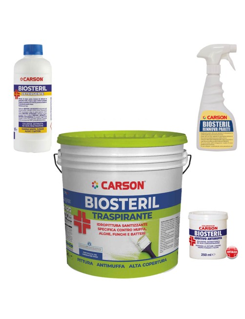 Pittura antimuffa traspirante Kit Completo sanificante igienizzante Carson Biosteril