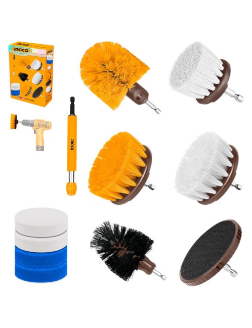 Ingco WCB1101 Kit spazzole per trapano 12 pezzi pulizia auto bagno cucina superfici dure