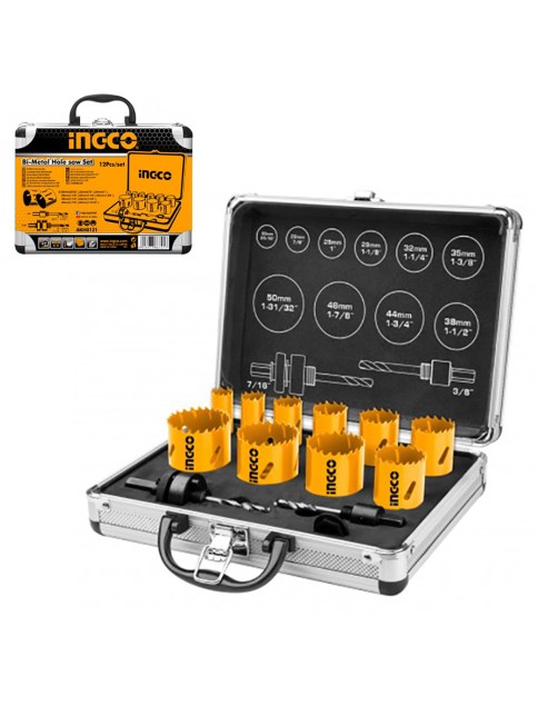 Ingco AKH0121 Set Seghe a tazza 12 pezzi 20-50mm frese per metallo acciaio alluminio e Punte