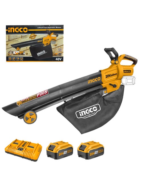Soffiatore Aspiratore a batteria 40V 4AH sacco Velocità variabile completo Ingco CABLI200324AHMAN