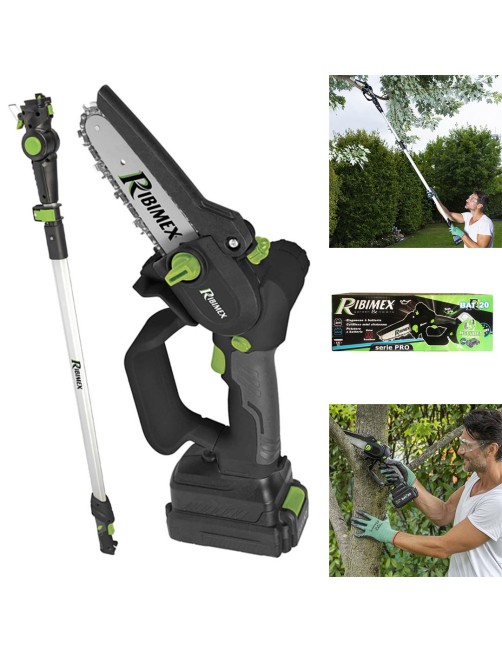 Ribimex PRBAT20/ELAGASTMAN1 Motosega da pota a batteria 20 V mini elettrosega potatura con asta telescopica