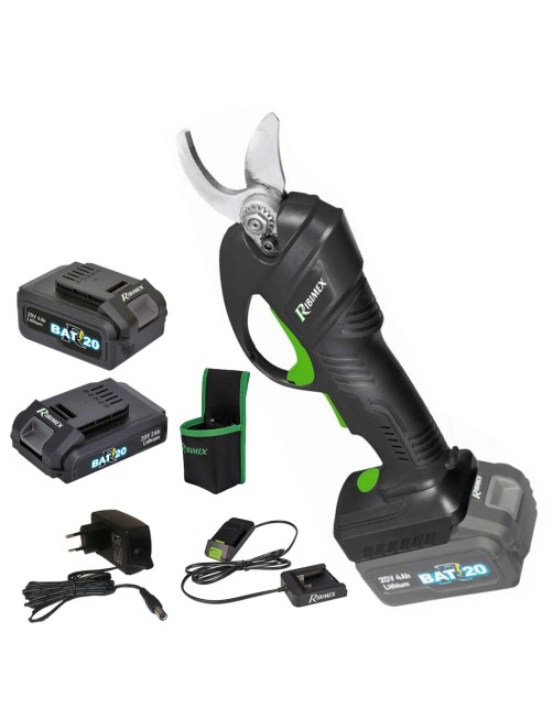 Ribimex PRBAT20/SECSETMAN1 Forbice potatura a batteria 20V Cesoia Batterie 2ah 4Ah Prolunga e fodero Set