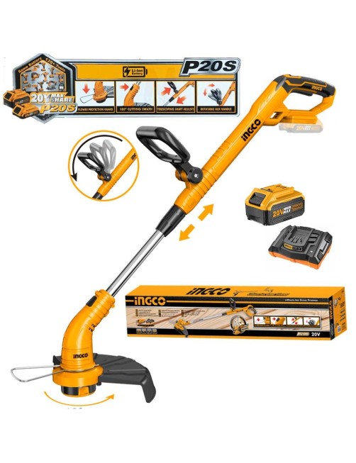 Tagliabordi elettrico a batteria 20 V Taglia bordi telescopico Completo 4 ah Ingco