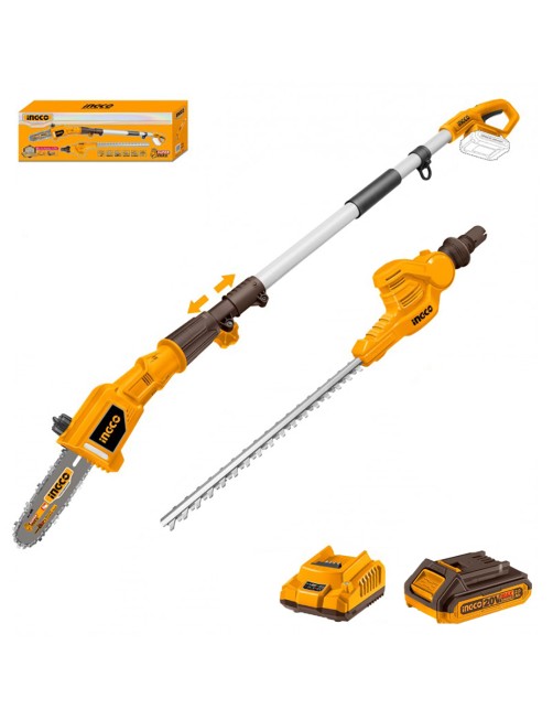 Sega a batteria e tagliasiepi 20V kit completo con asta telescopica Ingco CPTS201681