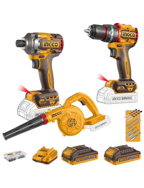 Set Trapano a percussione 76 Nm Avvitatore a impulsi 285 nm Soffiatore a batteria 20V Ingco COSLI250182E