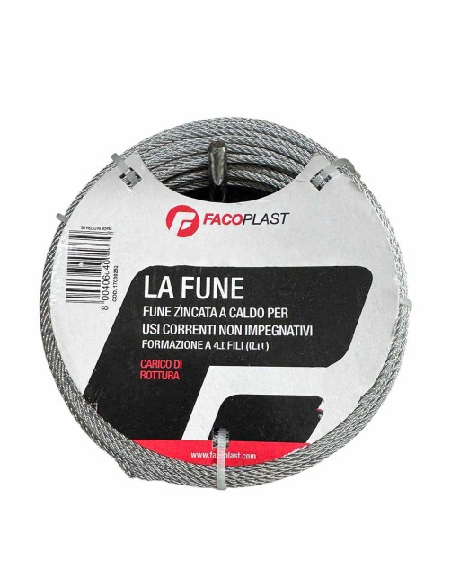 Cavo Corda Fune acciaio zincato 2 3 4 5 6 mm 10 25 100 mt Da 300 A 1200 Kg Facoplast 