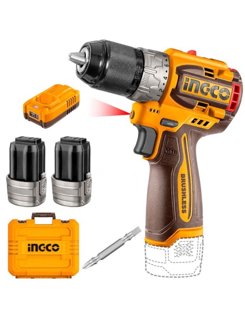 Ingco CDLI16682 Trapano Avvitatore a batteria 16 V 60 Nm Brushless 2 batterie in Valigetta