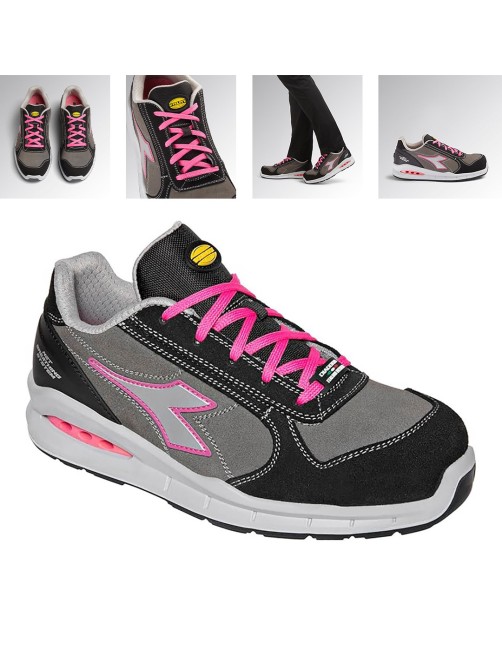 Diadora Scarpa antinfortunistica bassa Perla fume' Argento Rosa Scarpe Run Net Airbox Low S3 SRC Donna
