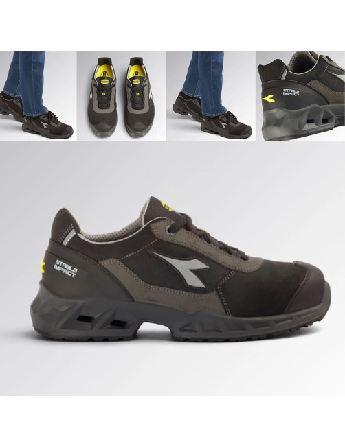 Diadora Shark Stable Impact Leather Low S3 SRC ESD Scarpe da lavoro basse Nero Ombra