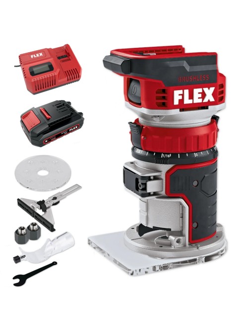 Rifilatore Fresatrice Verticale e per bordi a batteria 18V 2,5 Ah Brushless completa Flex CER180ECC25AHMAN