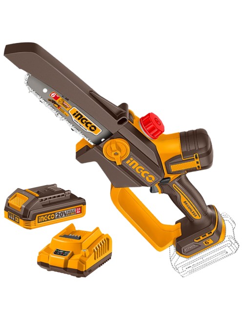  Mini motosega a batteria 20 V 2Ah Elettrosega barra 6" Brushless Completo Ingco CGSLI20662AHMAN