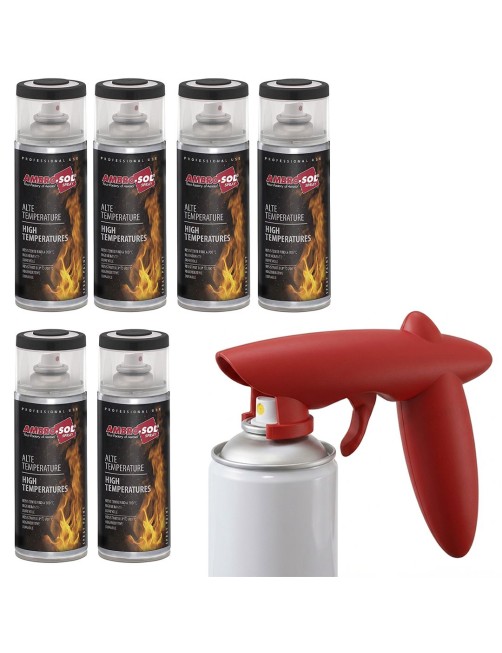 Set 6 bombolette vernice Smalto Spray Alta temperatura Nero opaco e Erogatore Ambrosol