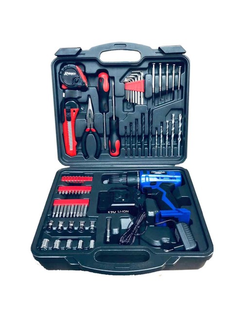 Trapano avvitatore a batteria 12 V in valigetta con 77 accessori Set Kit Ribimex