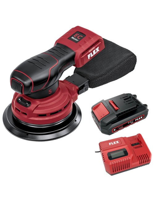 Levigatrice rotorbitale a batteria 18 V 2,5 Ah 150 mm Brushless con Sacca polvere completa Flex