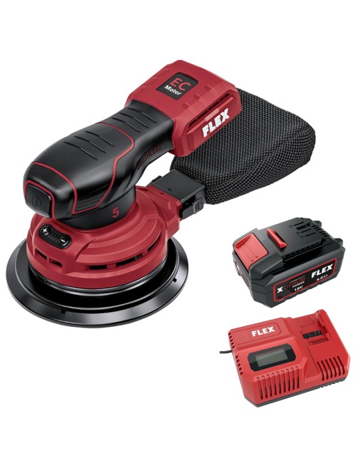 Levigatrice rotorbitale a batteria 18 V 5 Ah 150 mm Brushless con Sacca polvere completa Flex