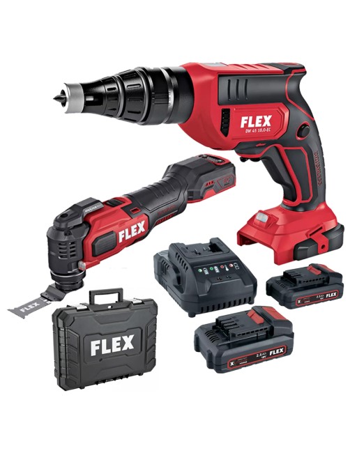 Avvitatore per Cartongesso e Utensile multifunzione a batteria 18 V 2 batterie Flex DW 45+MT 18-EC TC/2.5 Set