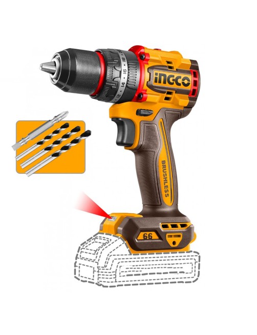 Trapano avvitatore a percussione a batteria 20 V 66 nm Compact Solo Corpo Ingco CIDLI206681